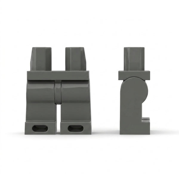 Nogi minifigurki w kolorze ciemnoszarym, widok z przodu i z boku — oryginalna część LEGO®