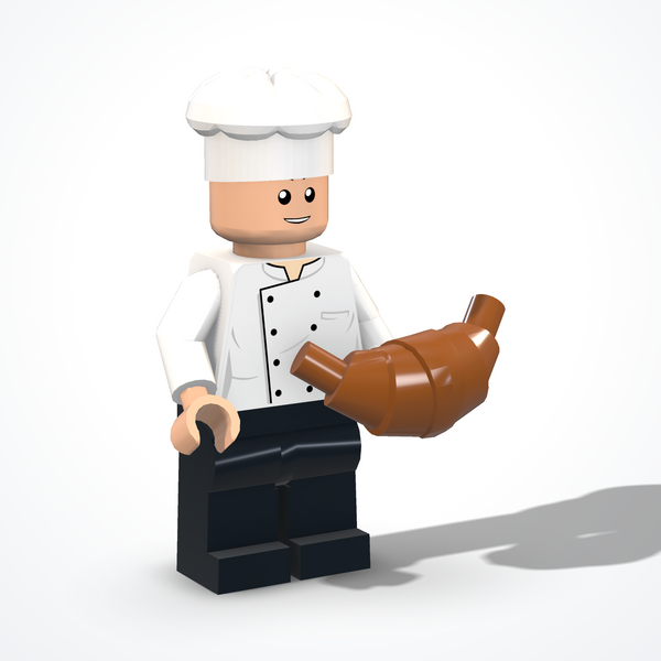 Chef figure made of construction bricks — ¾ view from the left