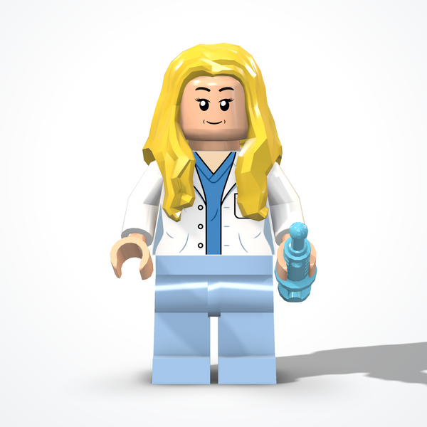 Doctor figure made of construction bricks — front view