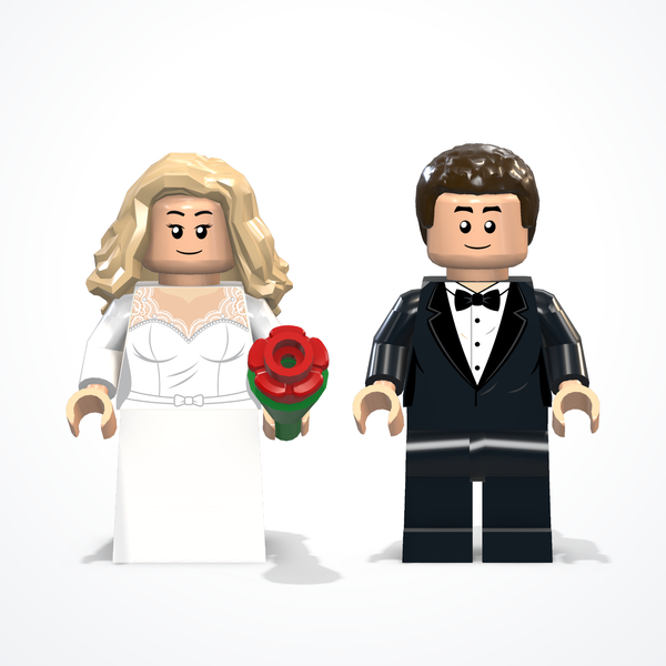Bride and groom figures made of construction bricks — bride and groom — front view