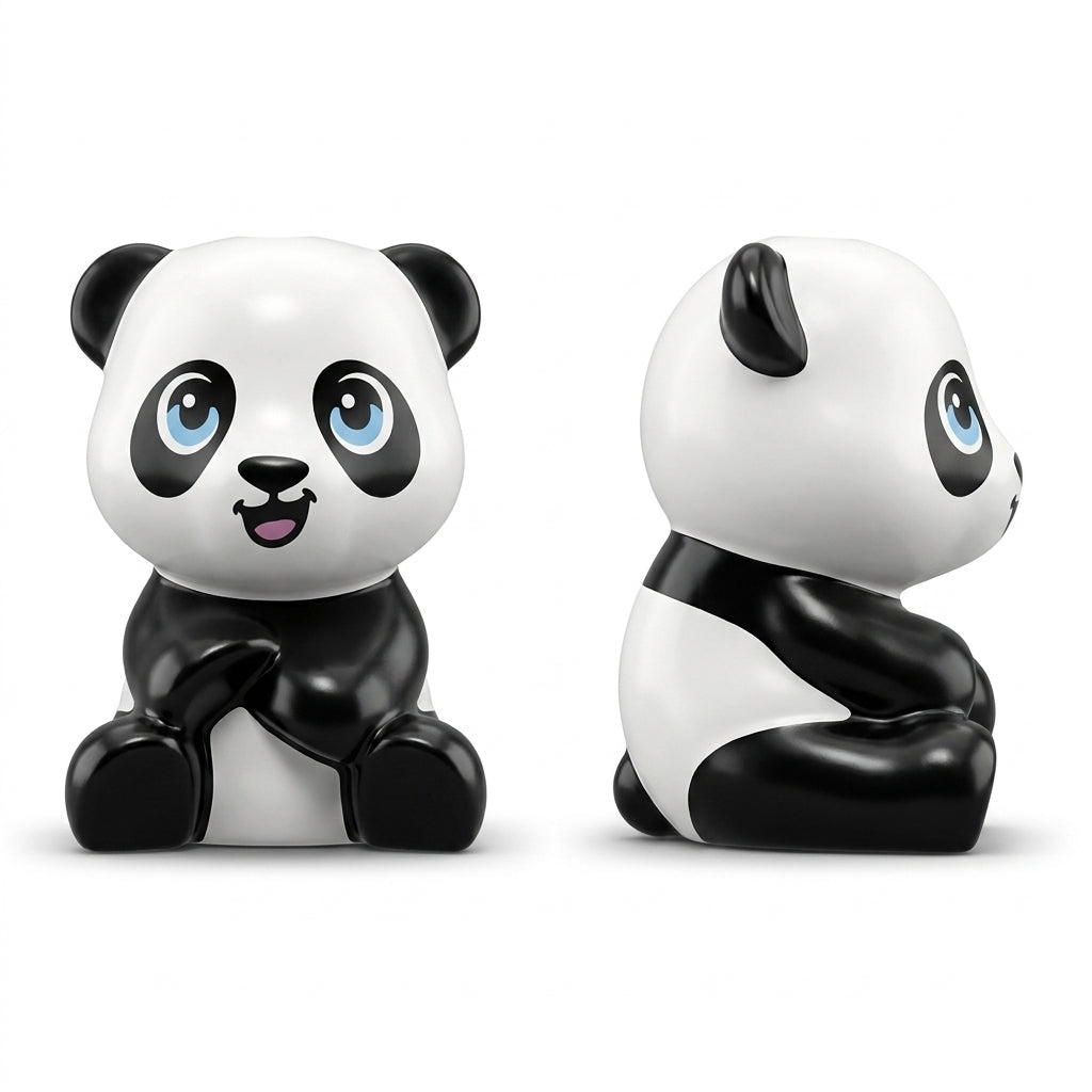 Zwierzę, Panda, Mały, Siedzący z otwartą paszą, druk jasnych jasnoniebieskichioczów