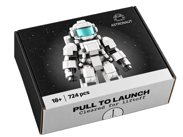 Scatola di un set di mattoncini personalizzato con il modello di un astronauta, 724 pezzi