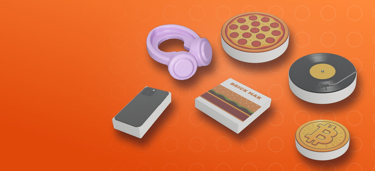 Akcesoria do minifigurek LEGO®: słuchawki, pizza, płyta winylowa, telefon