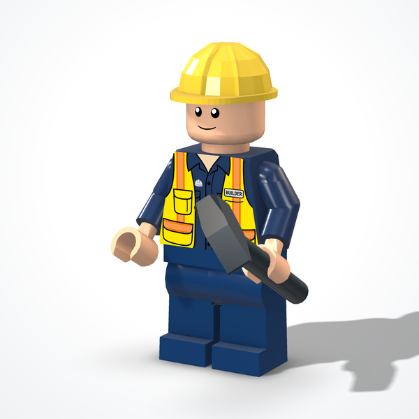 Minifigura del muratore in mattoncini — vista ¾ da destra