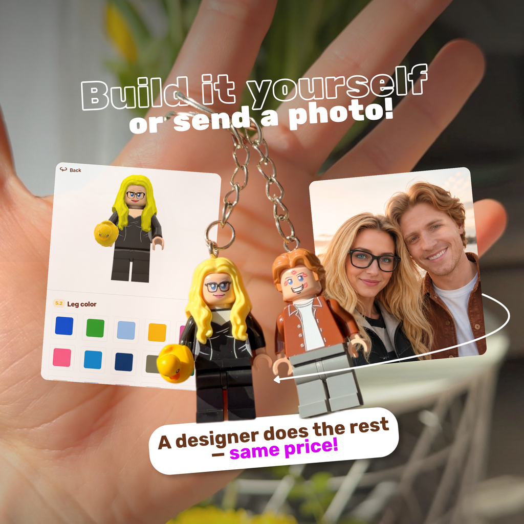 Custom minifigure keychains — build it yourself or send a photo