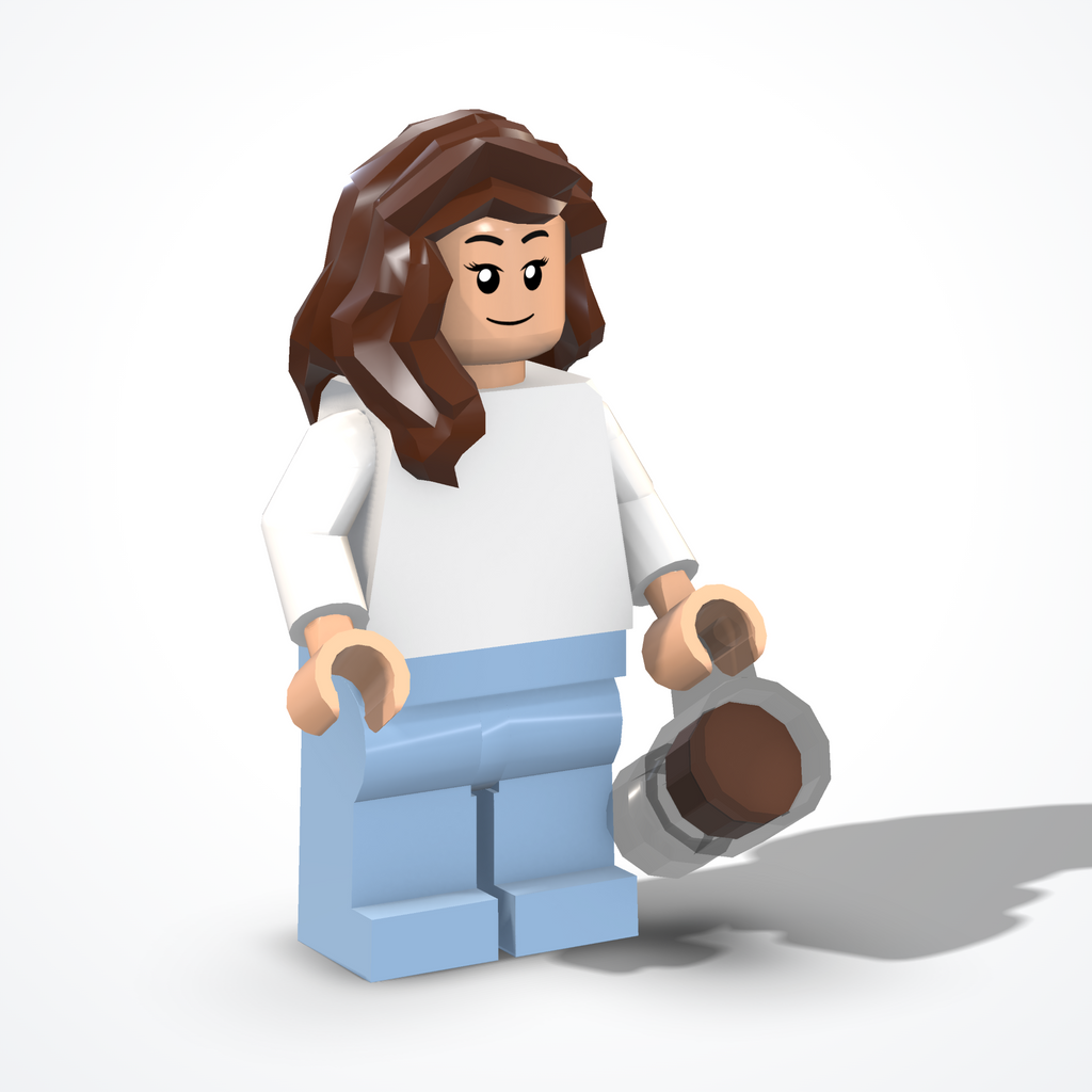 Minifigura dell'amante del caffè in mattoncini — vista di ¾ da sinistra
