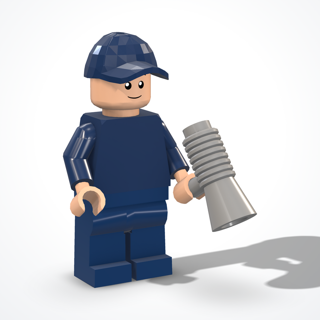 Minifigura dell'allenatore in mattoncini — vista ¾ da sinistra