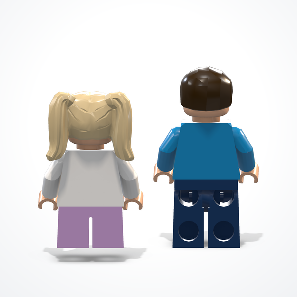 Minifigure di papà con la figlia in mattoncini — papà e figlia — vista posteriore