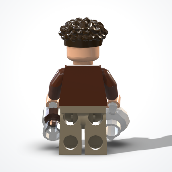 Barista figure made of construction bricks — back view