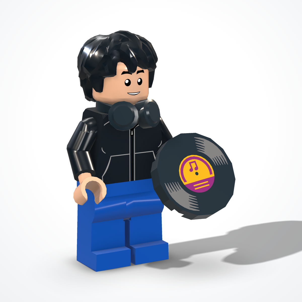 Minifigura del DJ in mattoncini — vista ¾ da sinistra