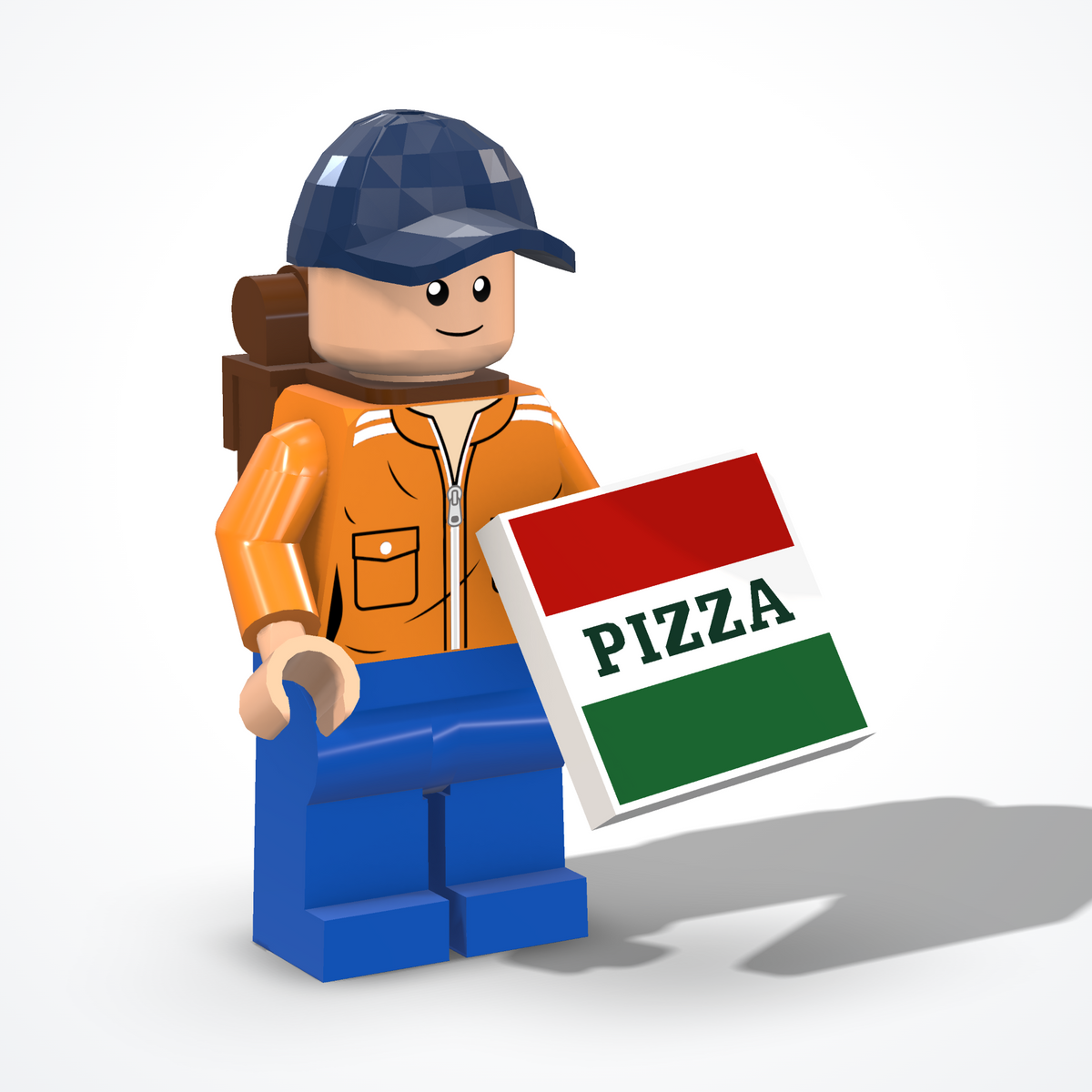 Minifigura del corriere in mattoncini — vista ¾ da sinistra
