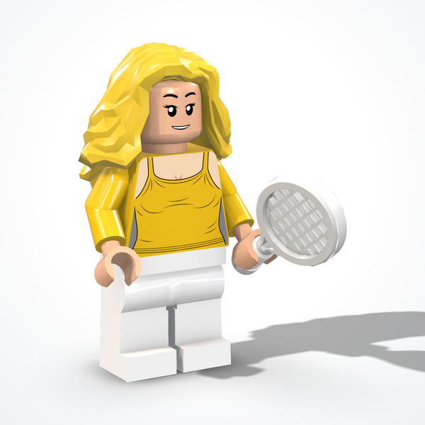 Minifigura della tennista in mattoncini — vista ¾ da sinistra