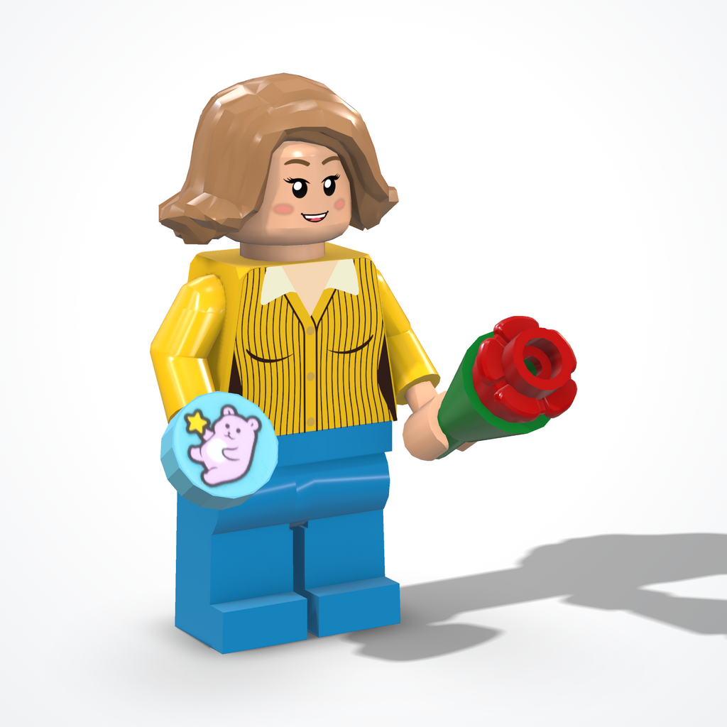 Minifigura della maestra d'asilo in mattoncini — vista ¾ da sinistra