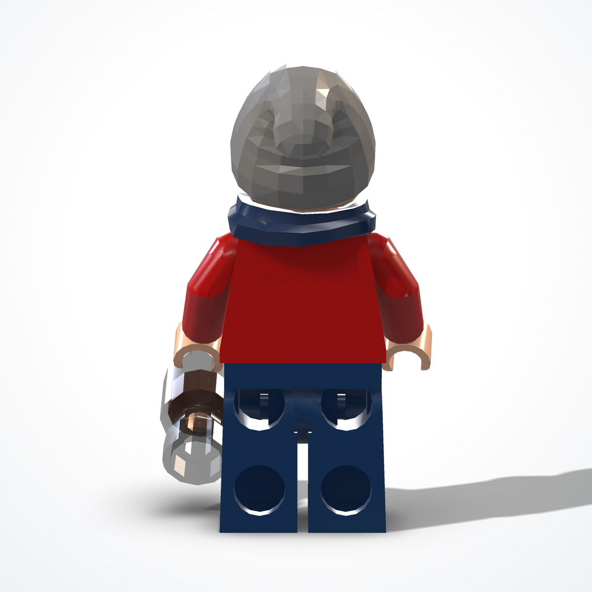 Figure in a winter outfit made of construction bricks — back view
